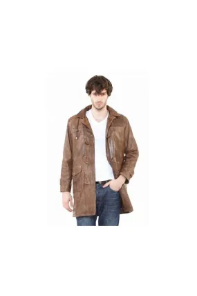 men's Leather coat in brown:e