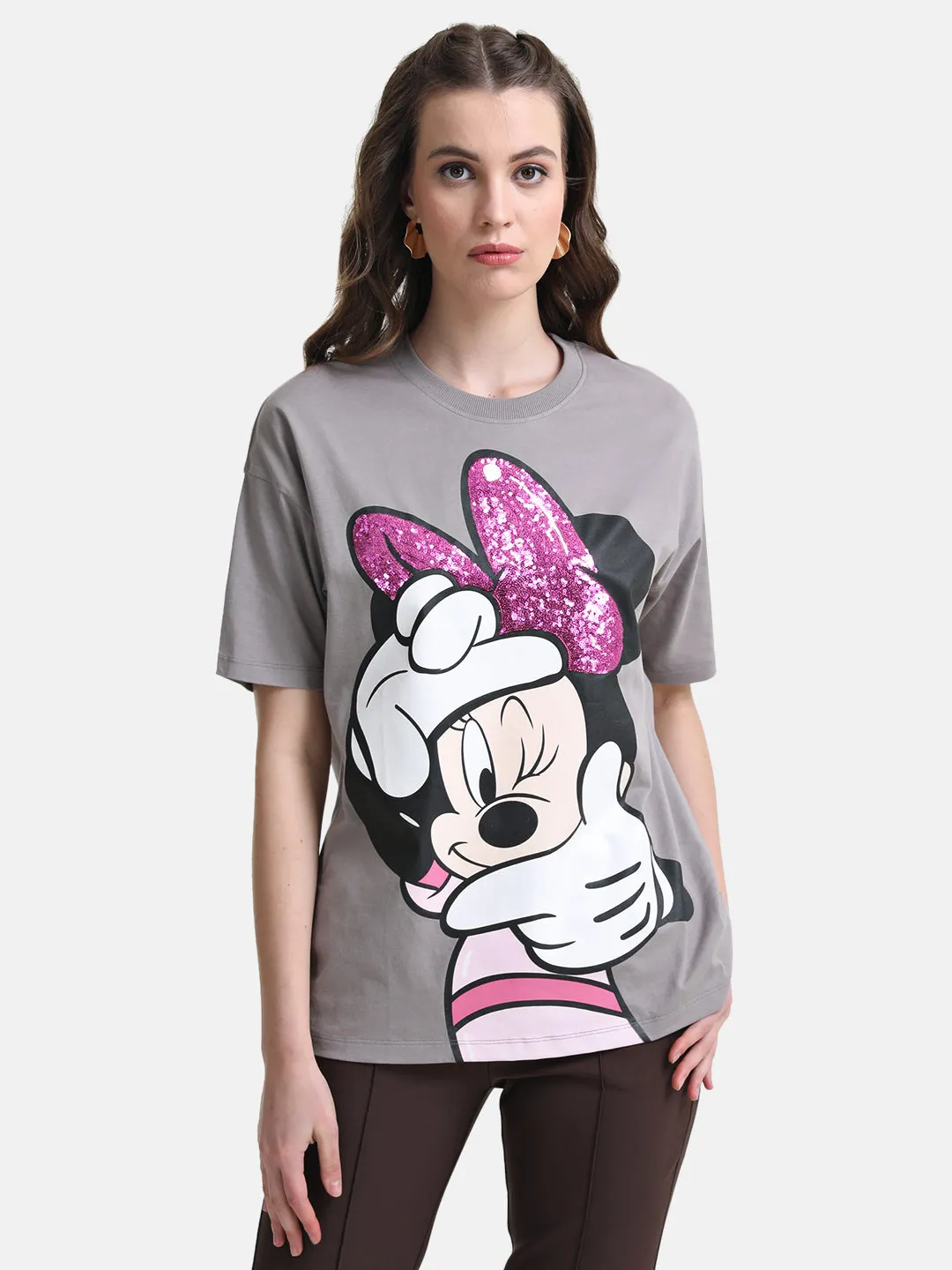 Minnie Graphic Print Long T-Shirt With Sequin