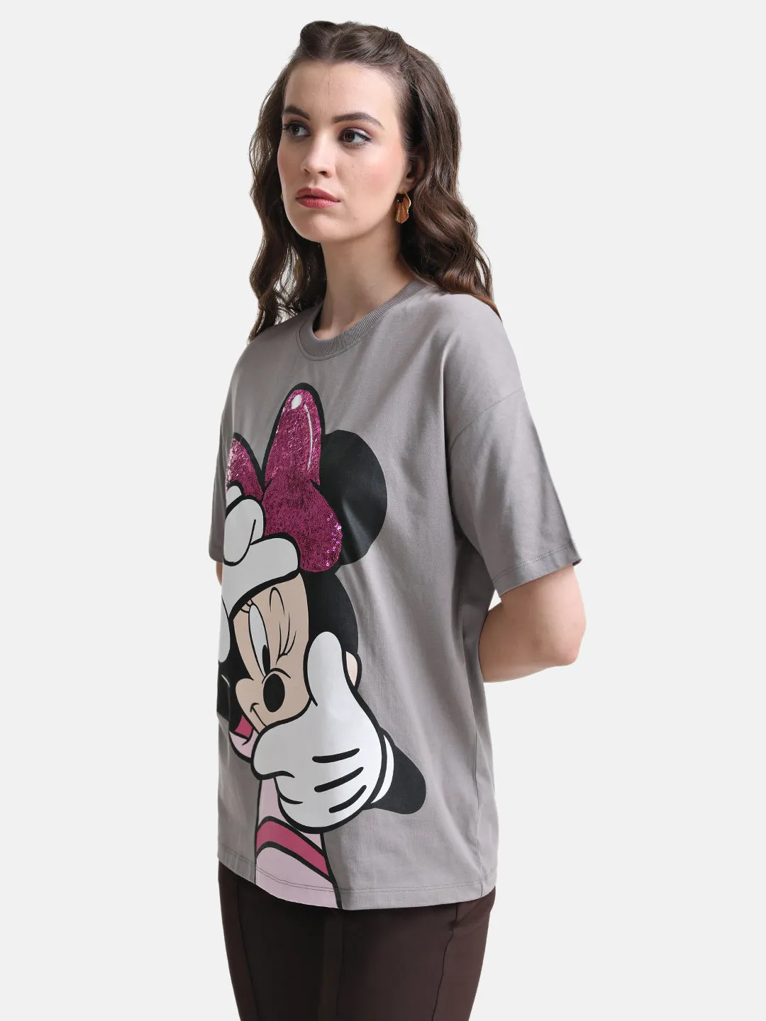 Minnie Graphic Print Long T-Shirt With Sequin