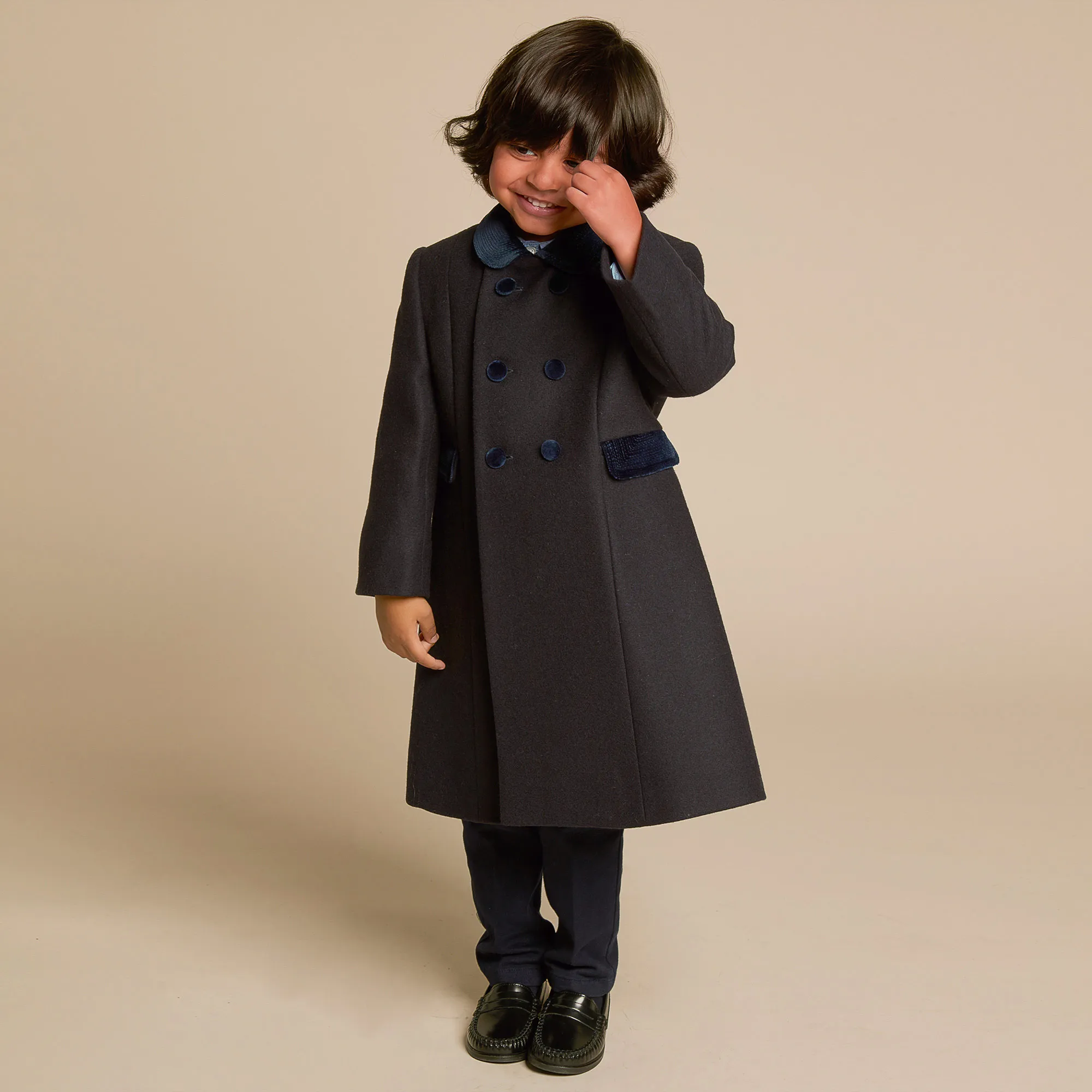 Navy Blue Classic Wool Coat 