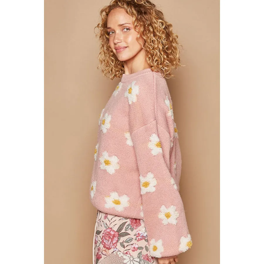 POL Daisy Pattern Drop Shoulder Sweater