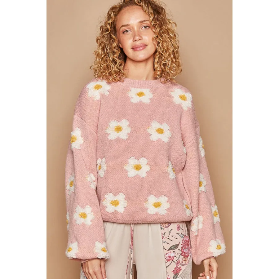 POL Daisy Pattern Drop Shoulder Sweater