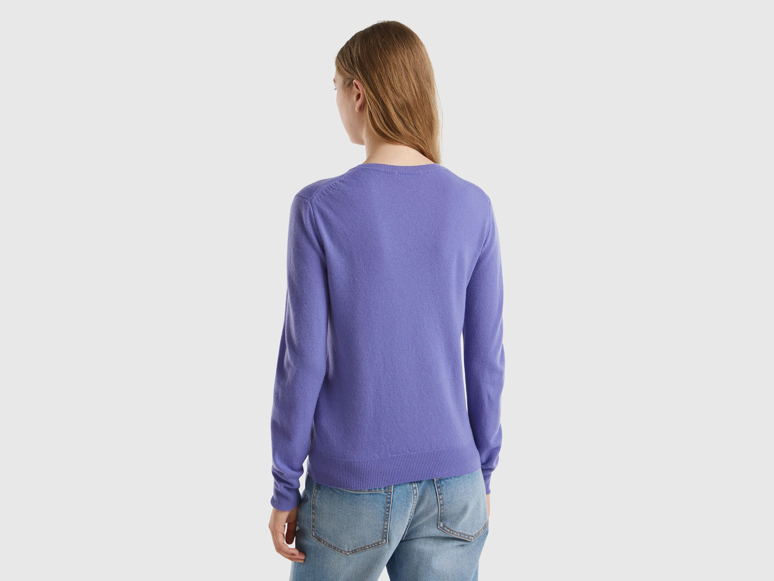 Purple crew neck sweater in pure Merino wool - Purple | Benetton