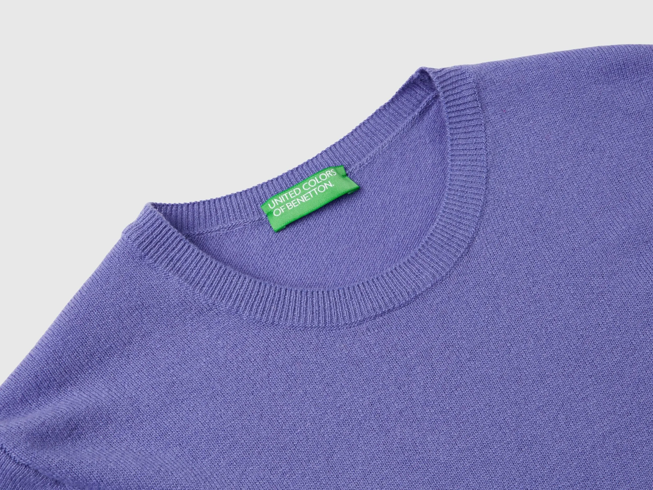 Purple crew neck sweater in pure Merino wool - Purple | Benetton