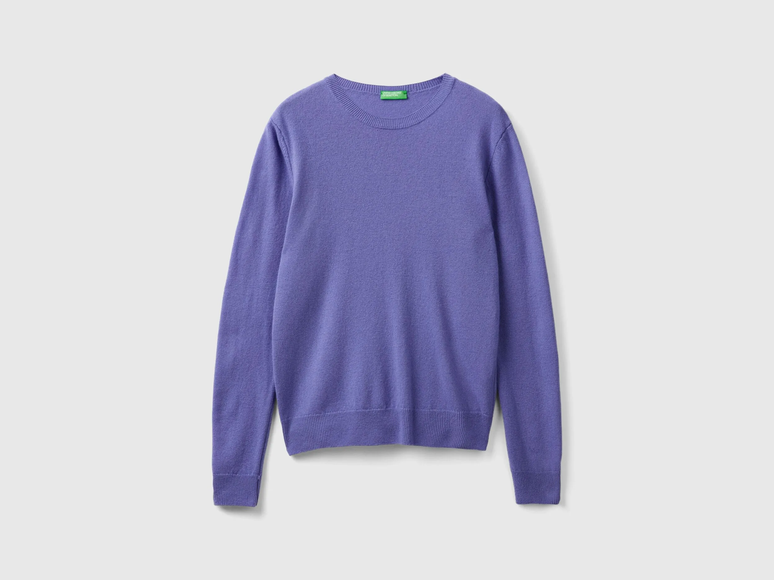 Purple crew neck sweater in pure Merino wool - Purple | Benetton