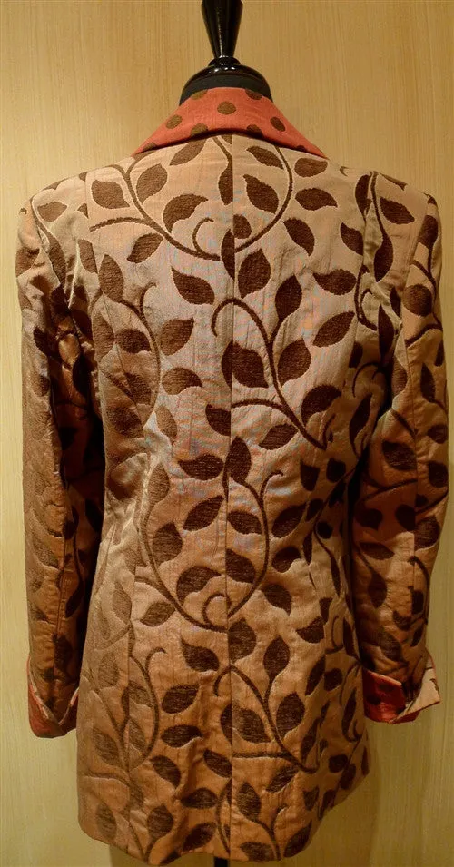 Quadrille Custom Brown Vine Jacket with Brick Polka Dot Collar