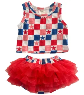 Red, White, Blue & Pink Checkerboard / Organic Tutu Bloomer Set