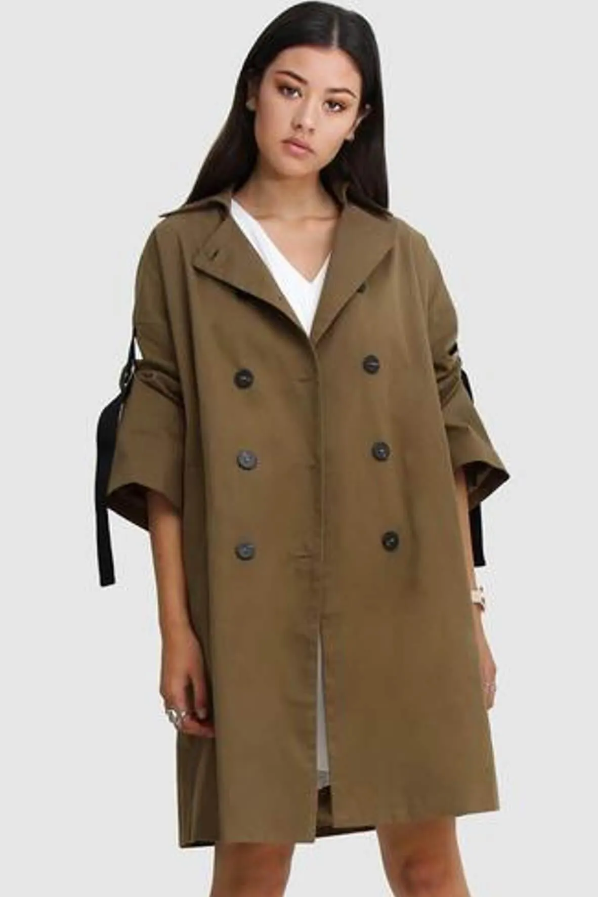 Russian Romance Oversized Trench Coat in Military