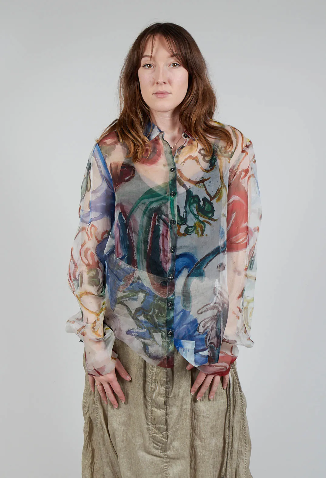 Silk Blouse in Multicolour Bouquet