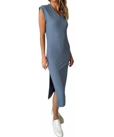 SIX/FIFTY Leonore Ribbed V-Neck Dress In Denim