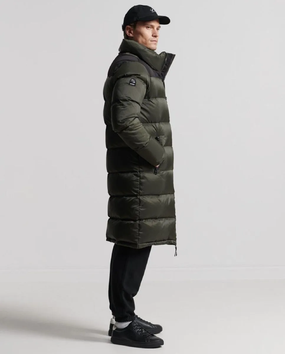 Superdry Longline Code Down Puffer Jacket Dark Moss