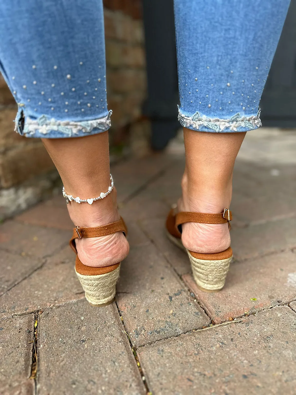 Tan Open Toe Canvas Wedge Sandals