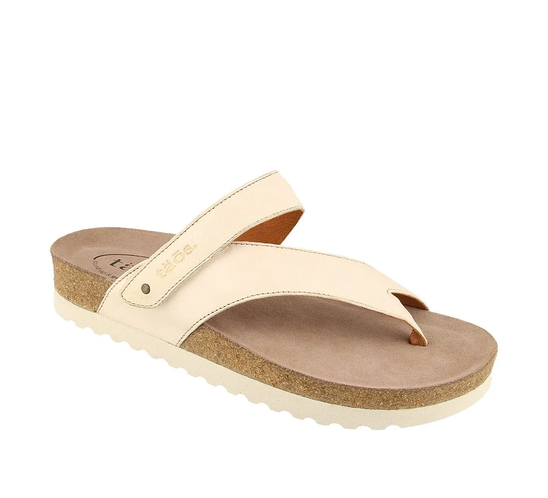 Taos Womens Lola Thong Strap Sandal- Off White Leather