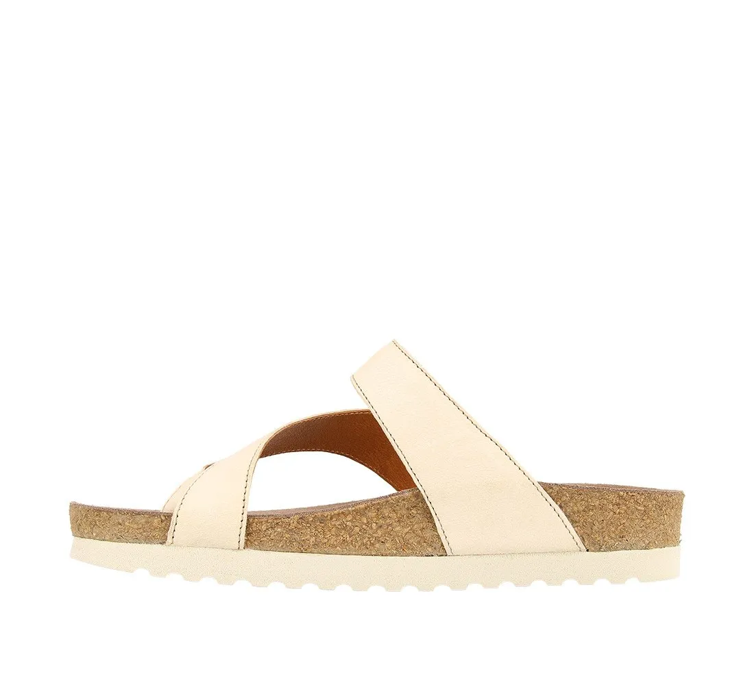 Taos Womens Lola Thong Strap Sandal- Off White Leather