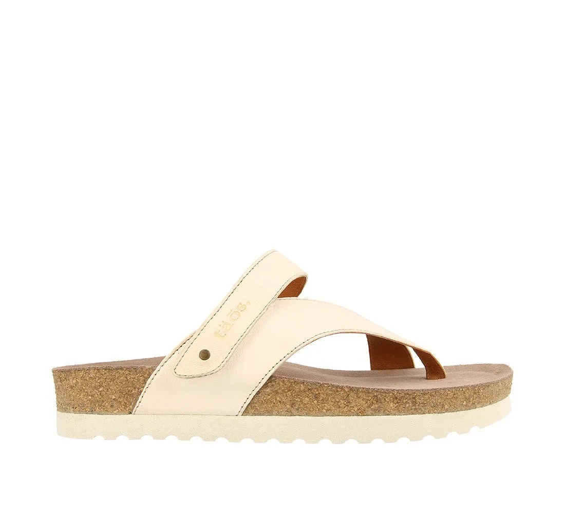 Taos Womens Lola Thong Strap Sandal- Off White Leather