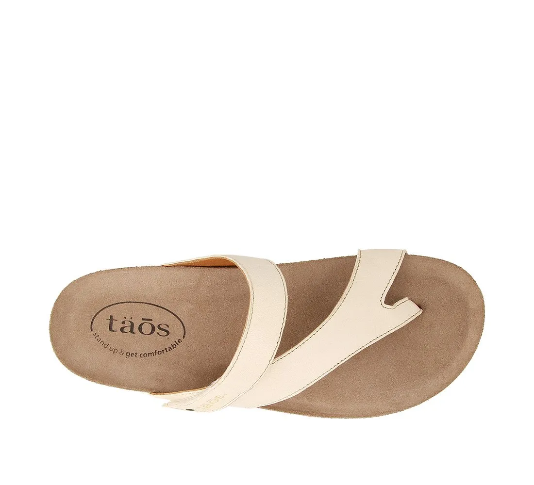 Taos Womens Lola Thong Strap Sandal- Off White Leather