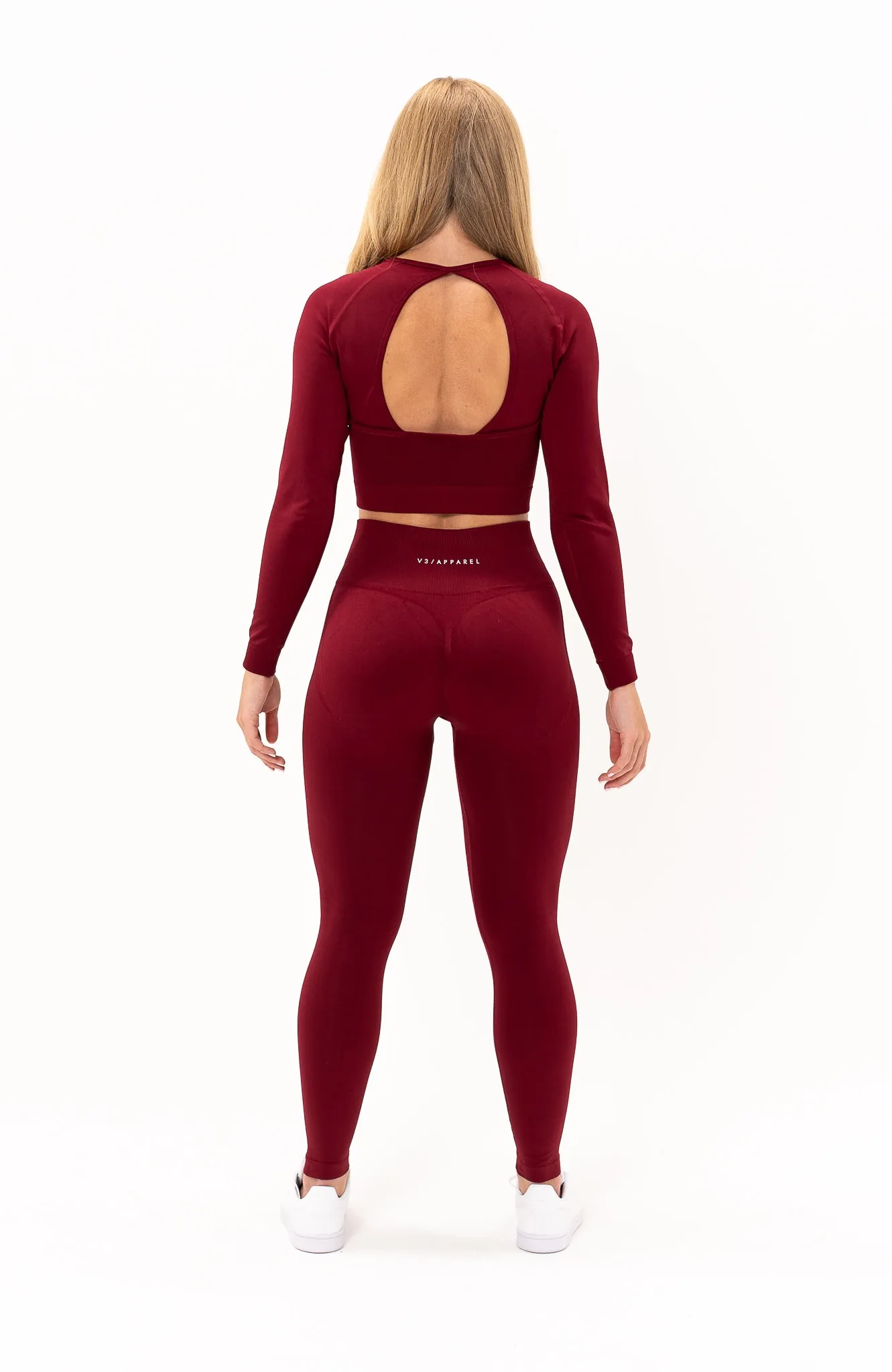 Tempo Seamless Scrunch Leggings & Long Sleeve Set - Burgundy Red