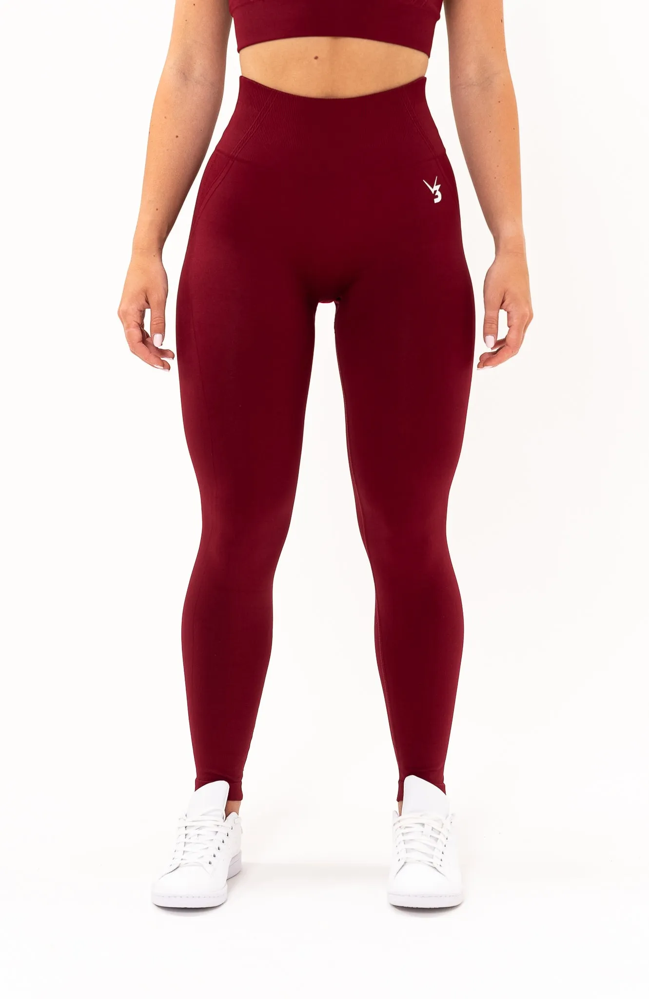 Tempo Seamless Scrunch Leggings & Long Sleeve Set - Burgundy Red