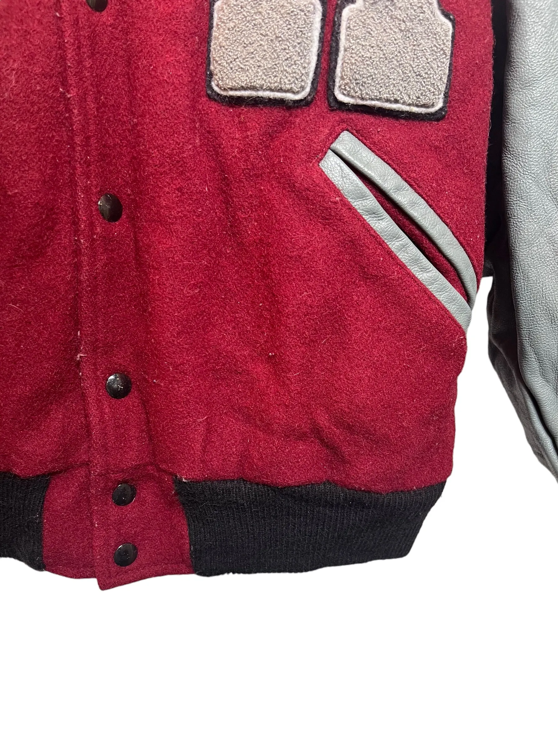 TM Athletics Mens Red Grey Varsity Jacket (Size L)