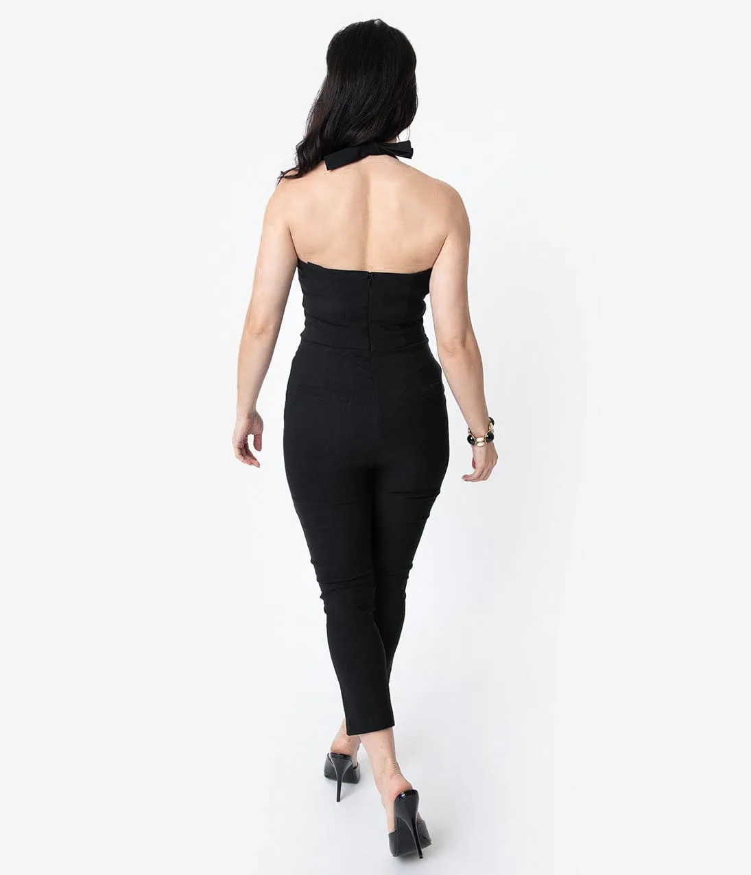 Unique Vintage 1950s Black Halter Marcel Jumpsuit