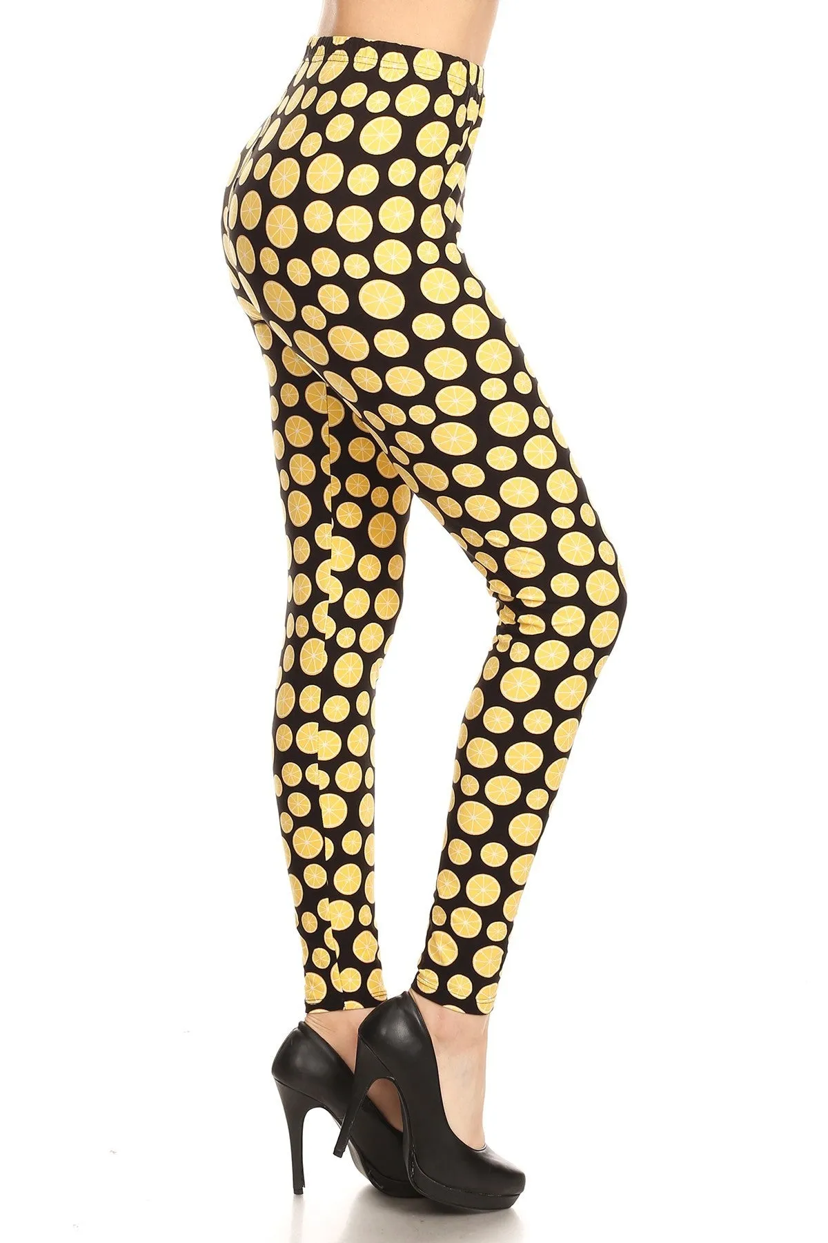 Women's 3 X 5X Lemon Fruit Pattern Printed Leggings