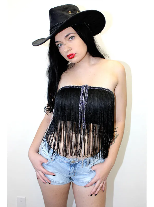 Women's Cowgirl Grunge Fringe Crop Top