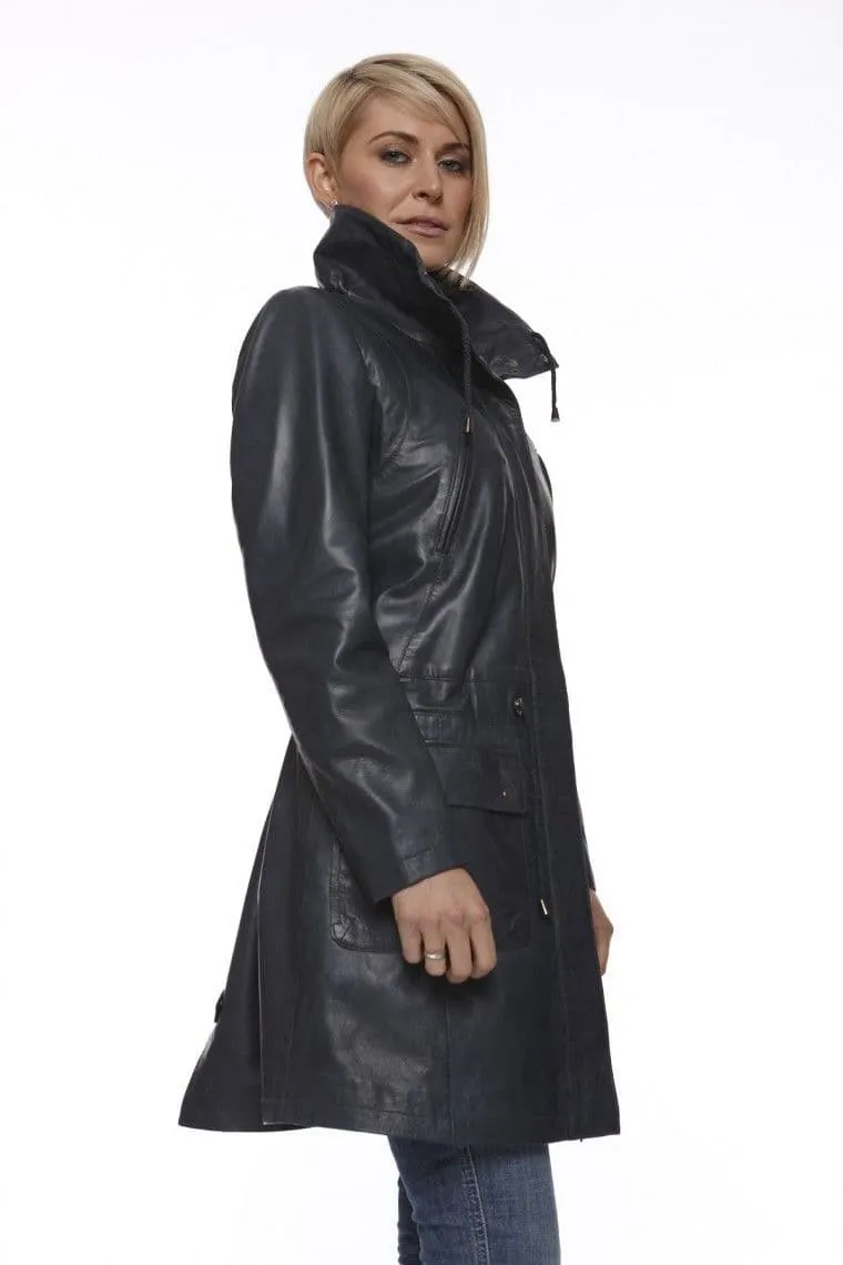 Womens Leather Coat in Black:CW