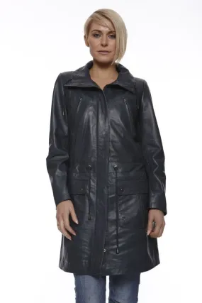 Womens Leather Coat in Black:CW