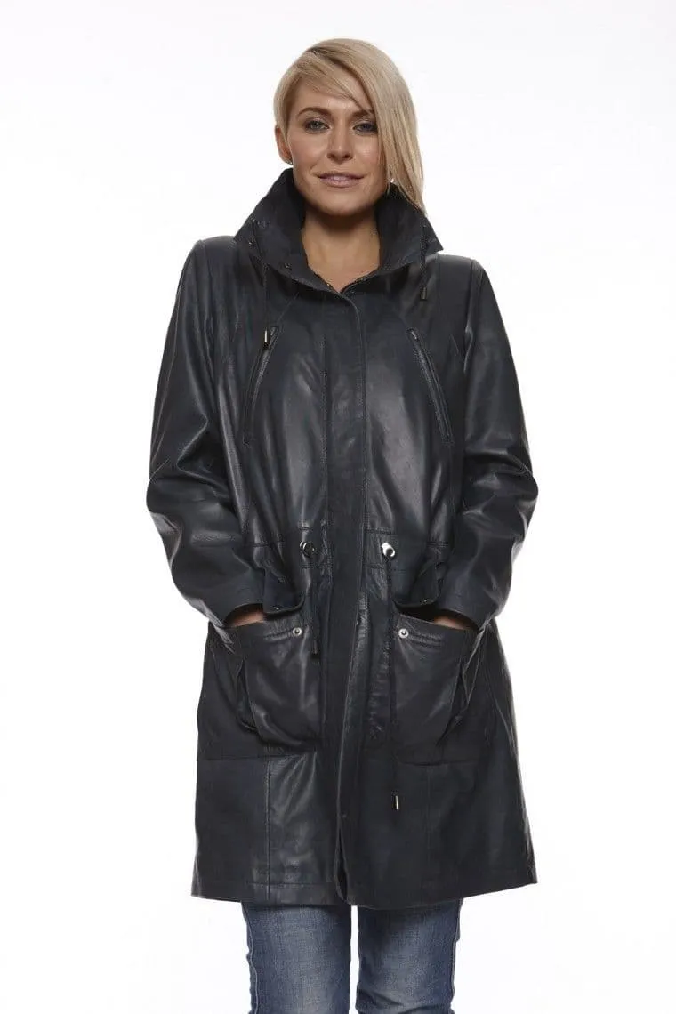 Womens Leather Coat in Black:CW