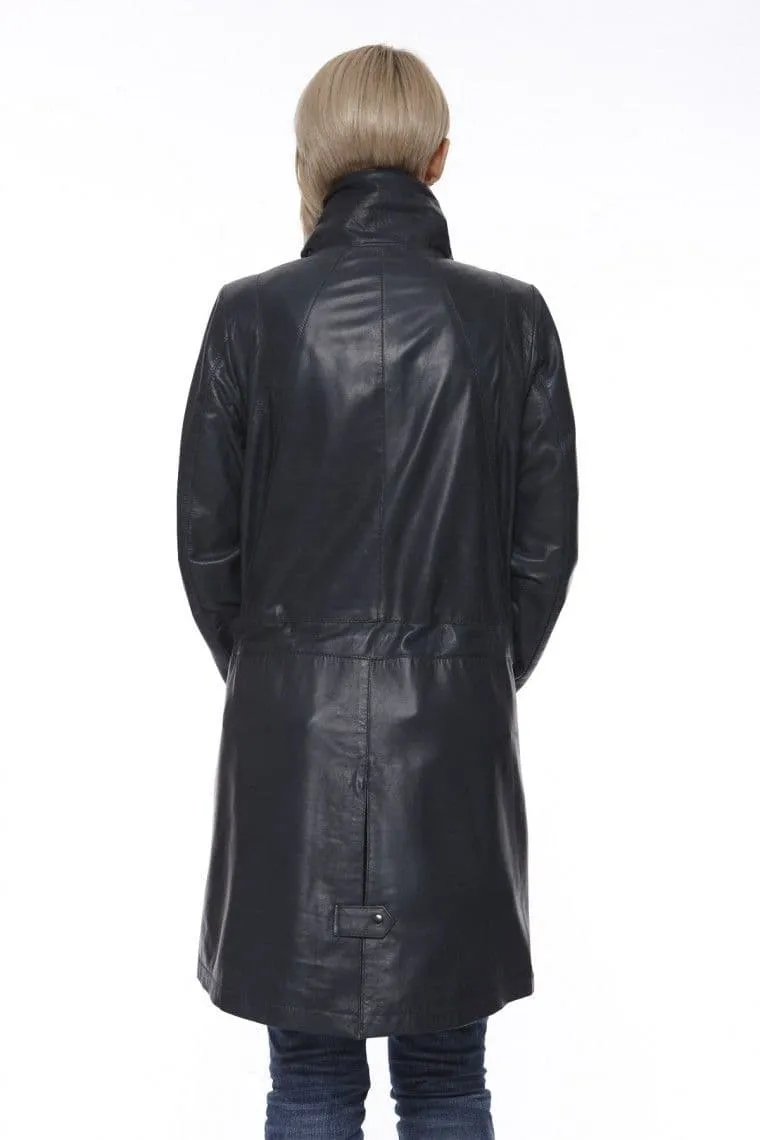 Womens Leather Coat in Black:CW