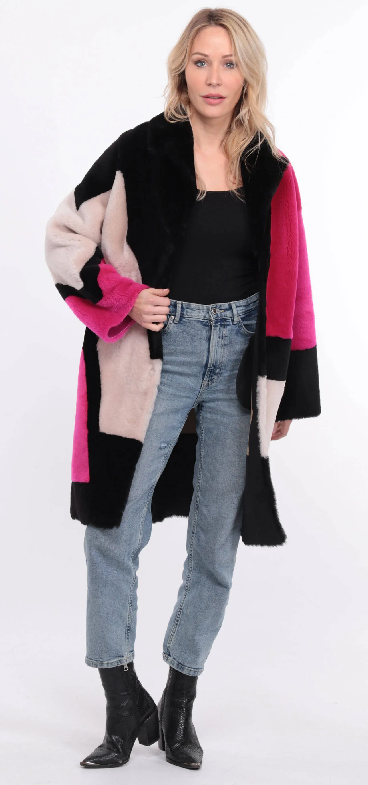 Women's multicolor grena sheepskin coat