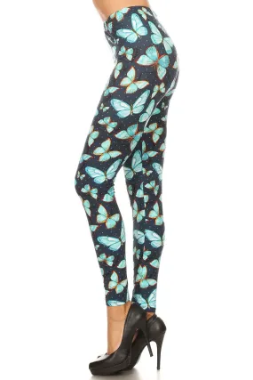 Women's Plus Butterfly Dot Outline Pattern Printed Leggings