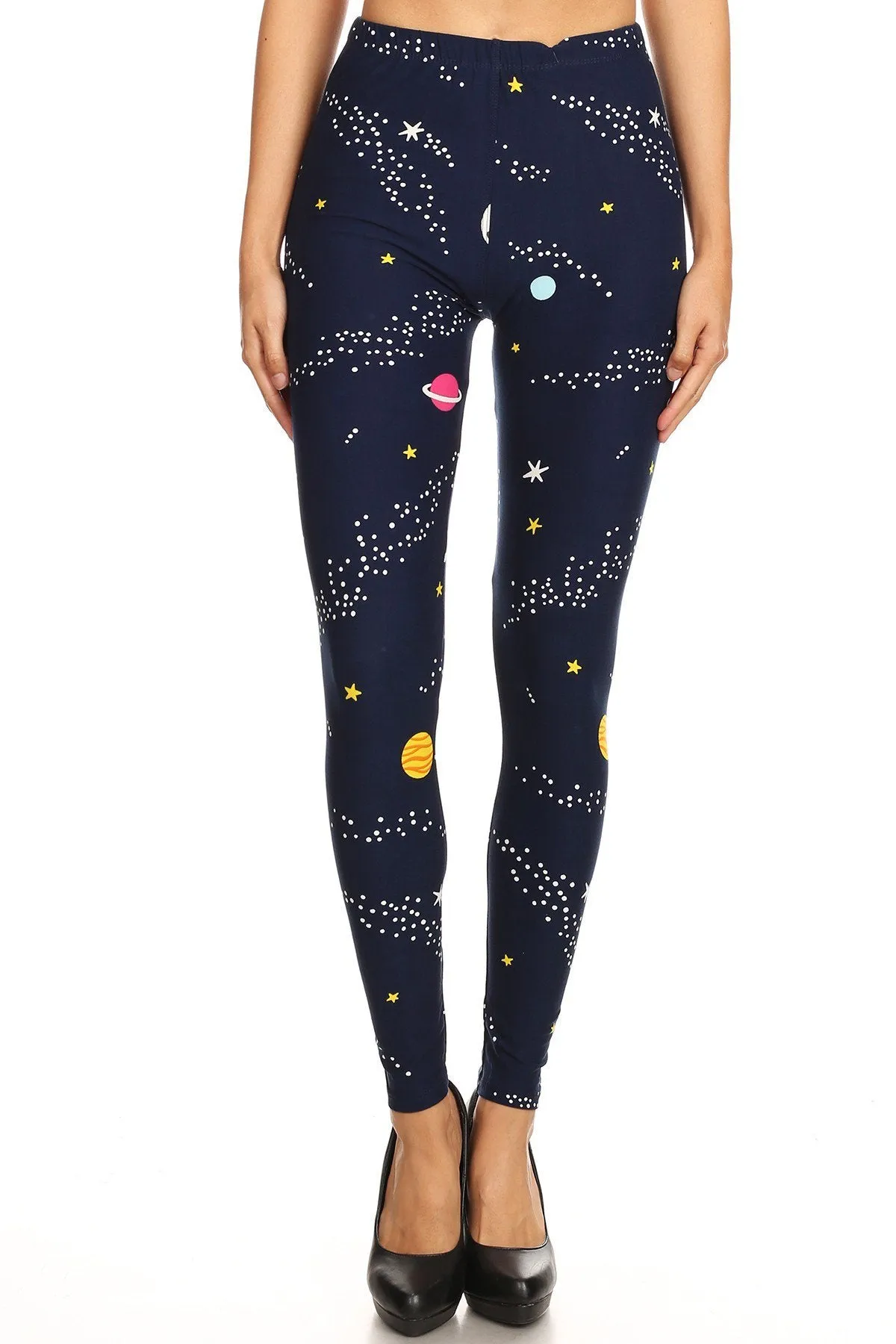 Women's Plus Colorful Planet Space Pattern Printed Leggings