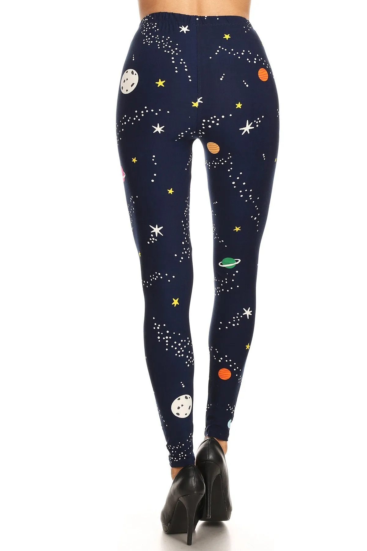 Women's Plus Colorful Planet Space Pattern Printed Leggings