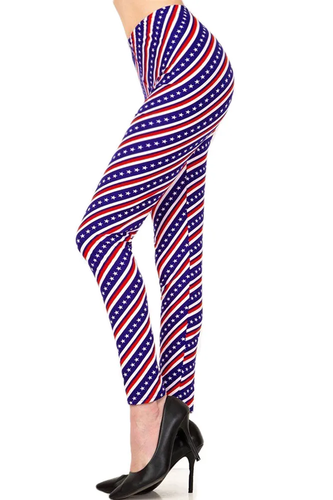 Women's Regular American Flag Diagonal 4th of July Pattern Printed Leggings