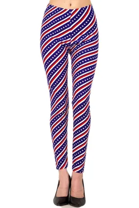 Women's Regular American Flag Diagonal 4th of July Pattern Printed Leggings