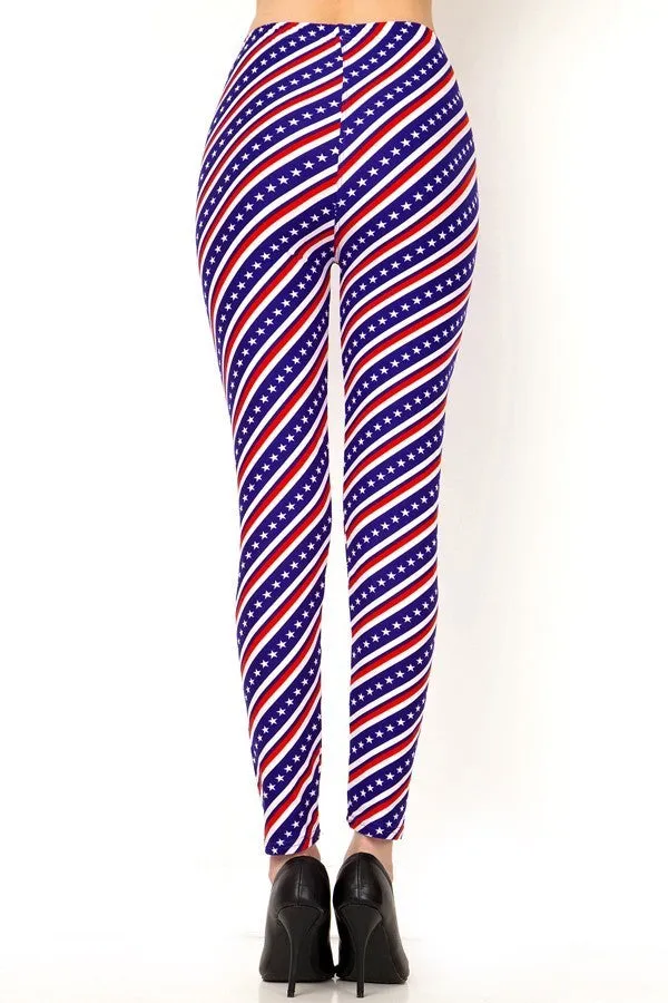 Women's Regular American Flag Diagonal 4th of July Pattern Printed Leggings