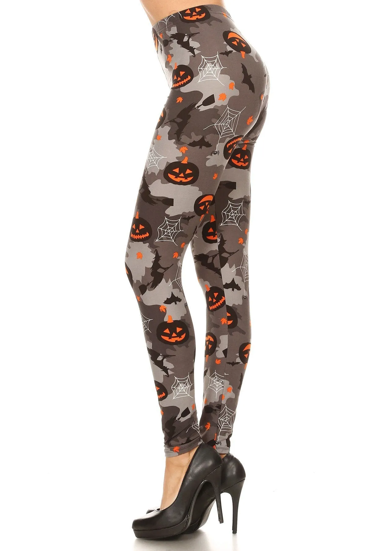 Women's Regular Pumpkin Spider Web Pattern Printed Leggings