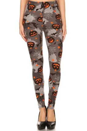 Women's Regular Pumpkin Spider Web Pattern Printed Leggings