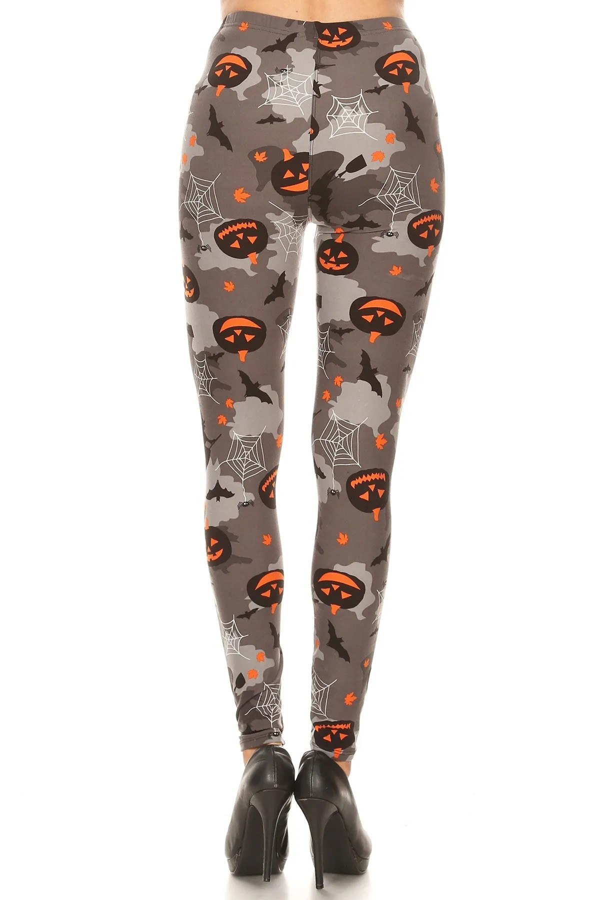 Women's Regular Pumpkin Spider Web Pattern Printed Leggings