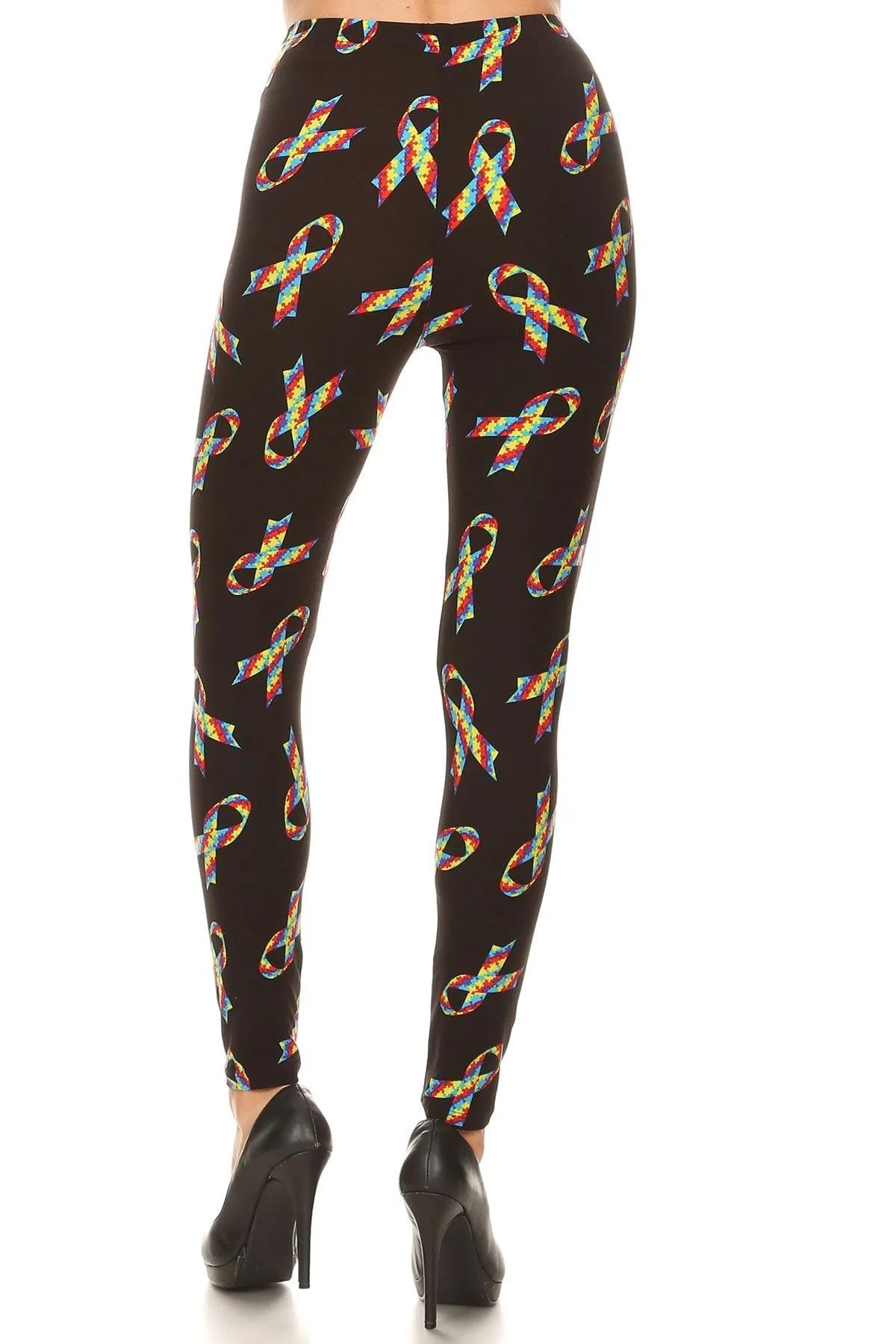 Women's Regular Rainbow Autism Ribbon Pattern Printed Leggings