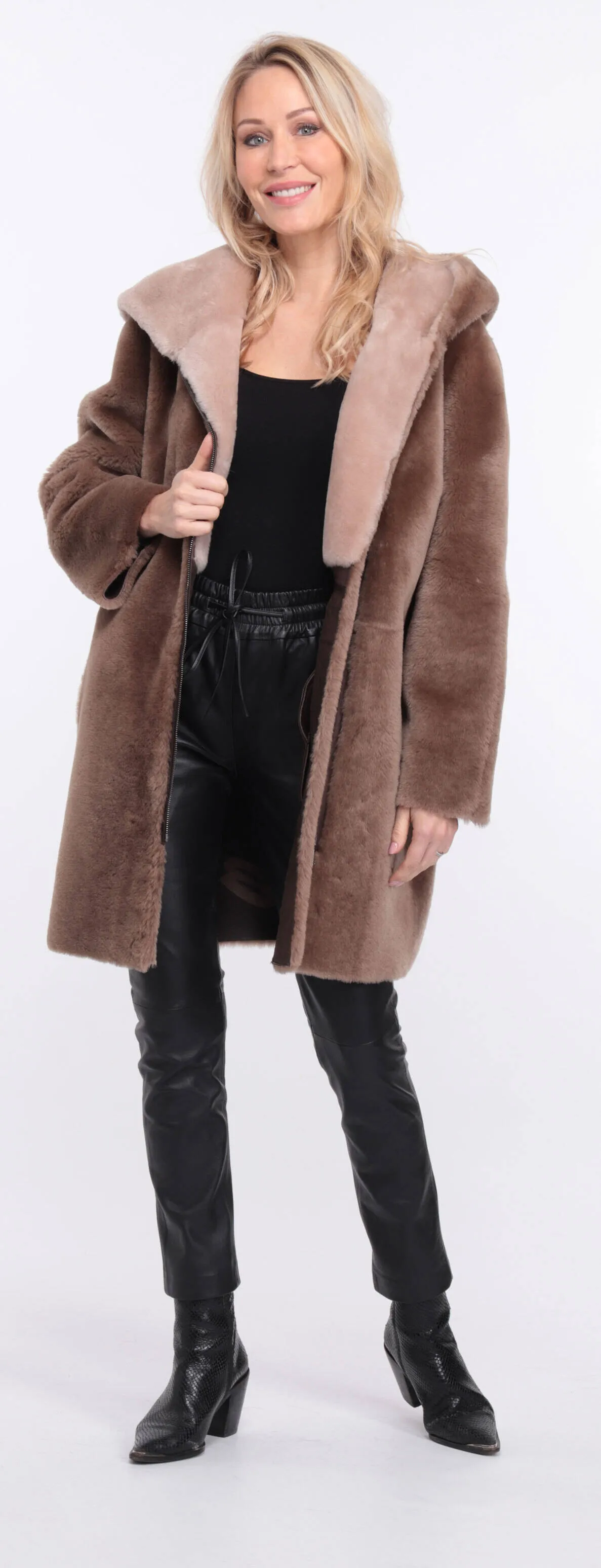 Women's taupe valere sheepskin coat