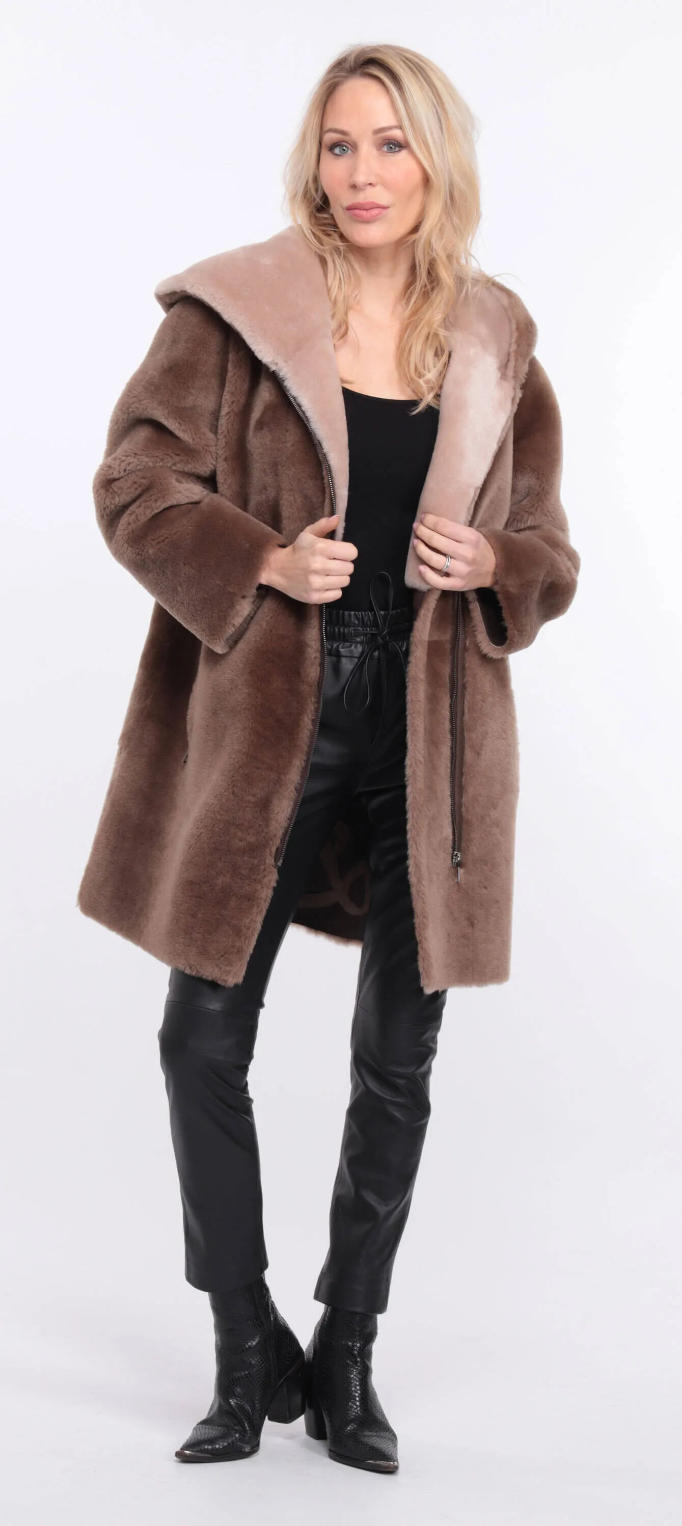 Women's taupe valere sheepskin coat