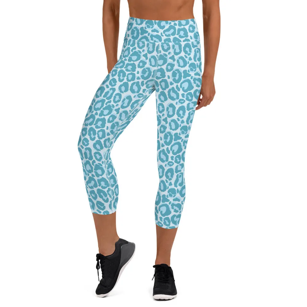 Yoga Capri Leggings Blue Leopard