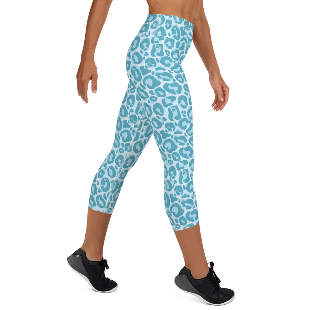 Yoga Capri Leggings Blue Leopard